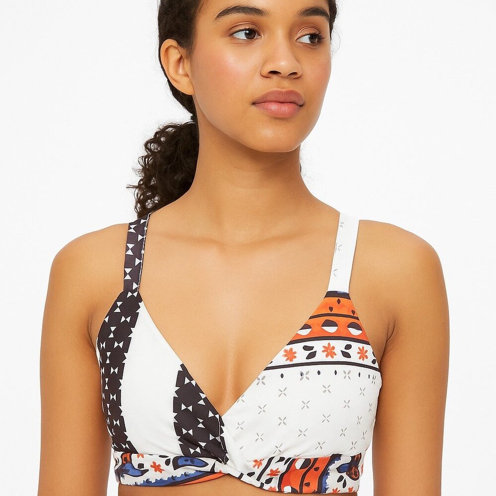 Women’s XL Plunge V Neck Bralette Top Black White Orange Print NEW